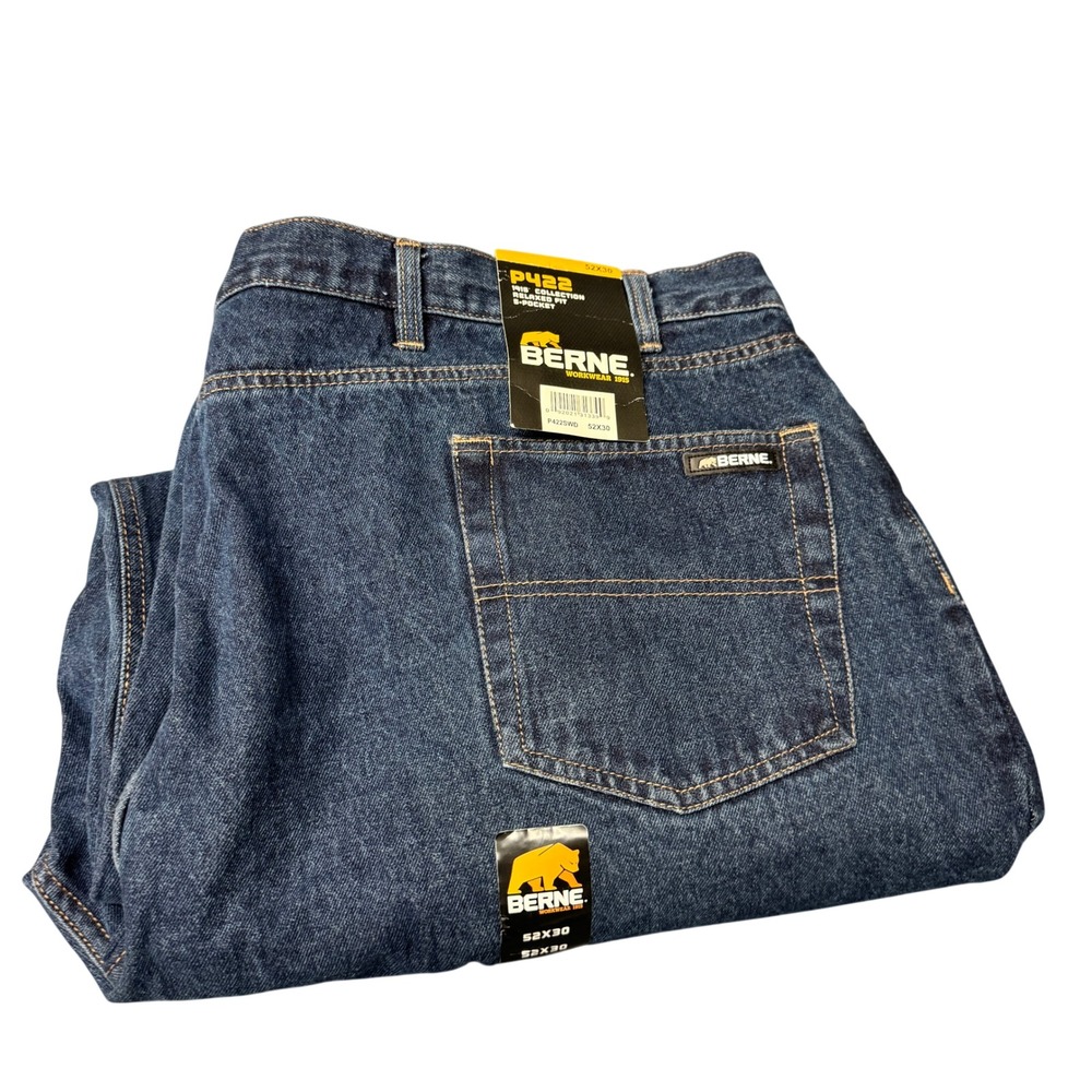 Berne Jeans Mens 52x30 5 Pocket P422 1915 Collection Relaxed Fit Stonewash NEW
